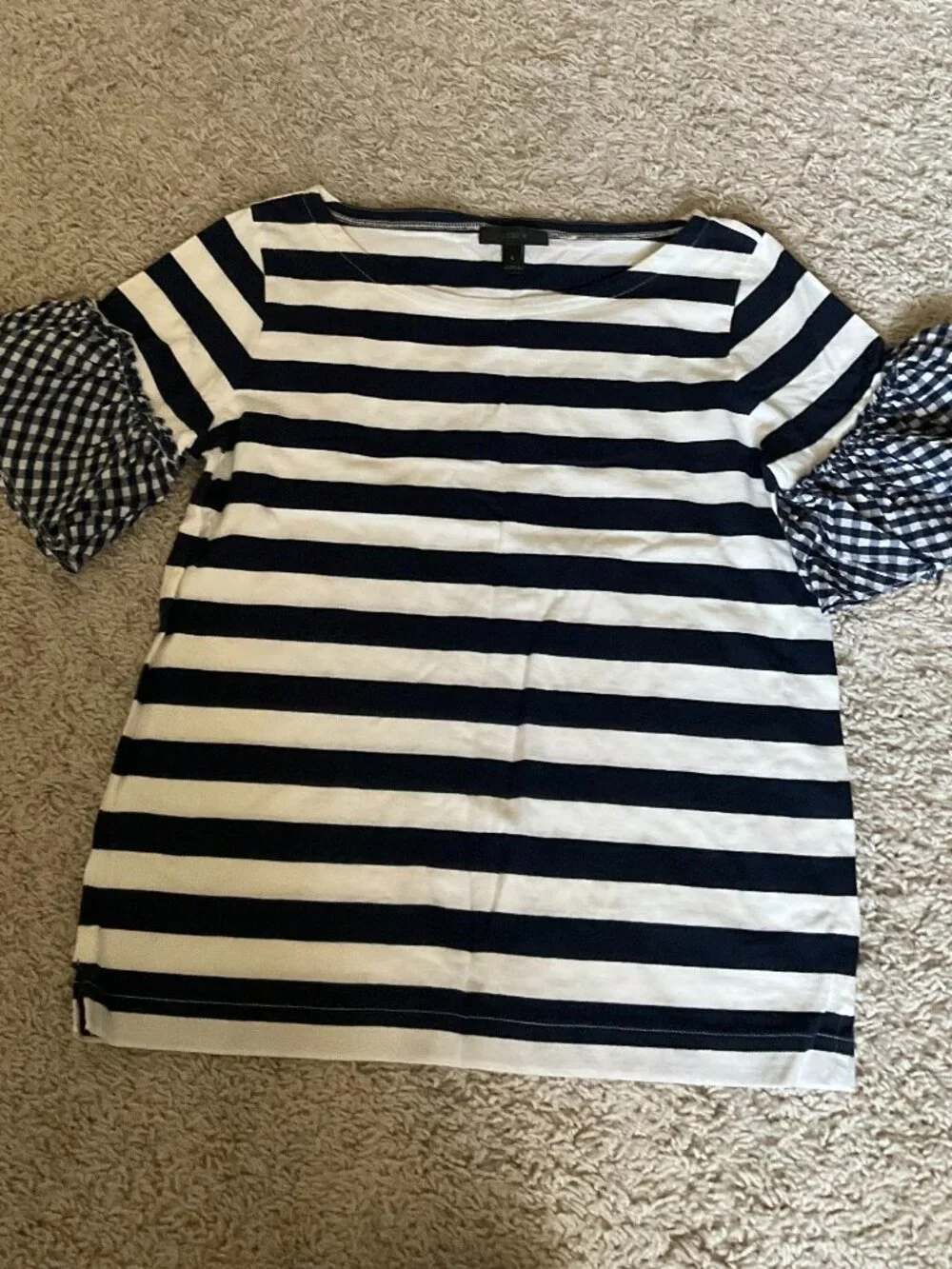 j.crew striped T-shirt with plated bell sleeves. SIZE: s. - Picture 1 of 6